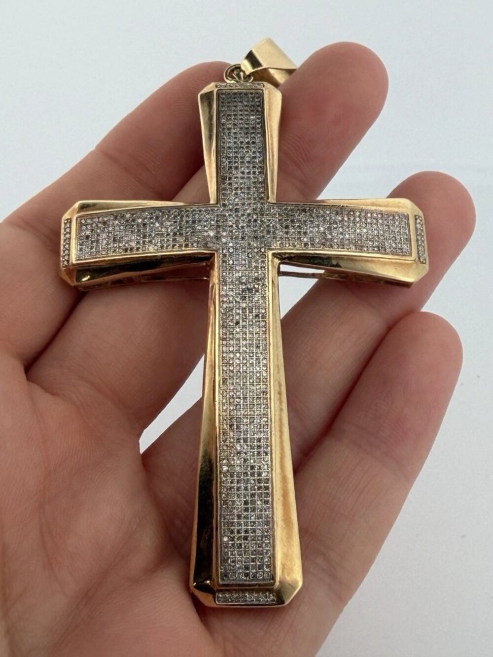 Massive 14K/10K Gold & Diamond Cross Pendant 17.7 Grams 3.5" Large Cross